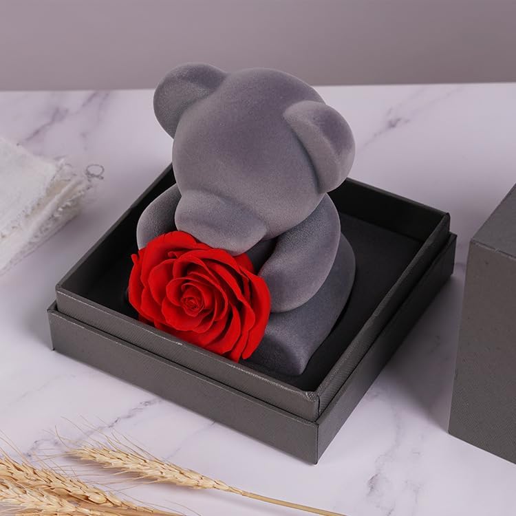 Ewige Rose mit Herz Halskette und Teddybär