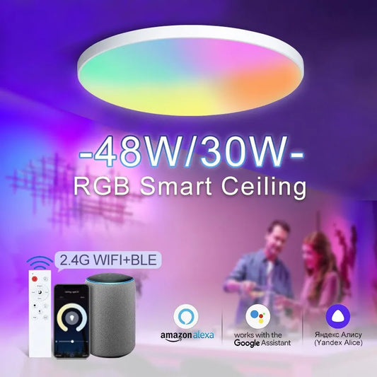 Smart Modern Ceiling Lamps 220V 30W 48W RGB Alexa